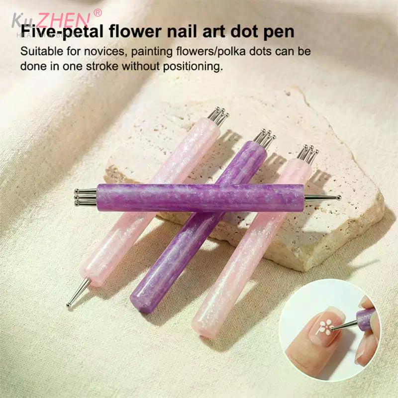 5-Petal Dotting Tool Flower Creator DIY Nail Art 1.8mm Fine Tip Rhinestone Pickers Glitter Handle Manicure Nail Tools Brushes