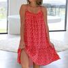 U-Neck Sleeveless Mini Dress Pleated Ruffle Hem Loose Fit Backless Thin Floral Print Sling Lady Beach Dress Daily Garment