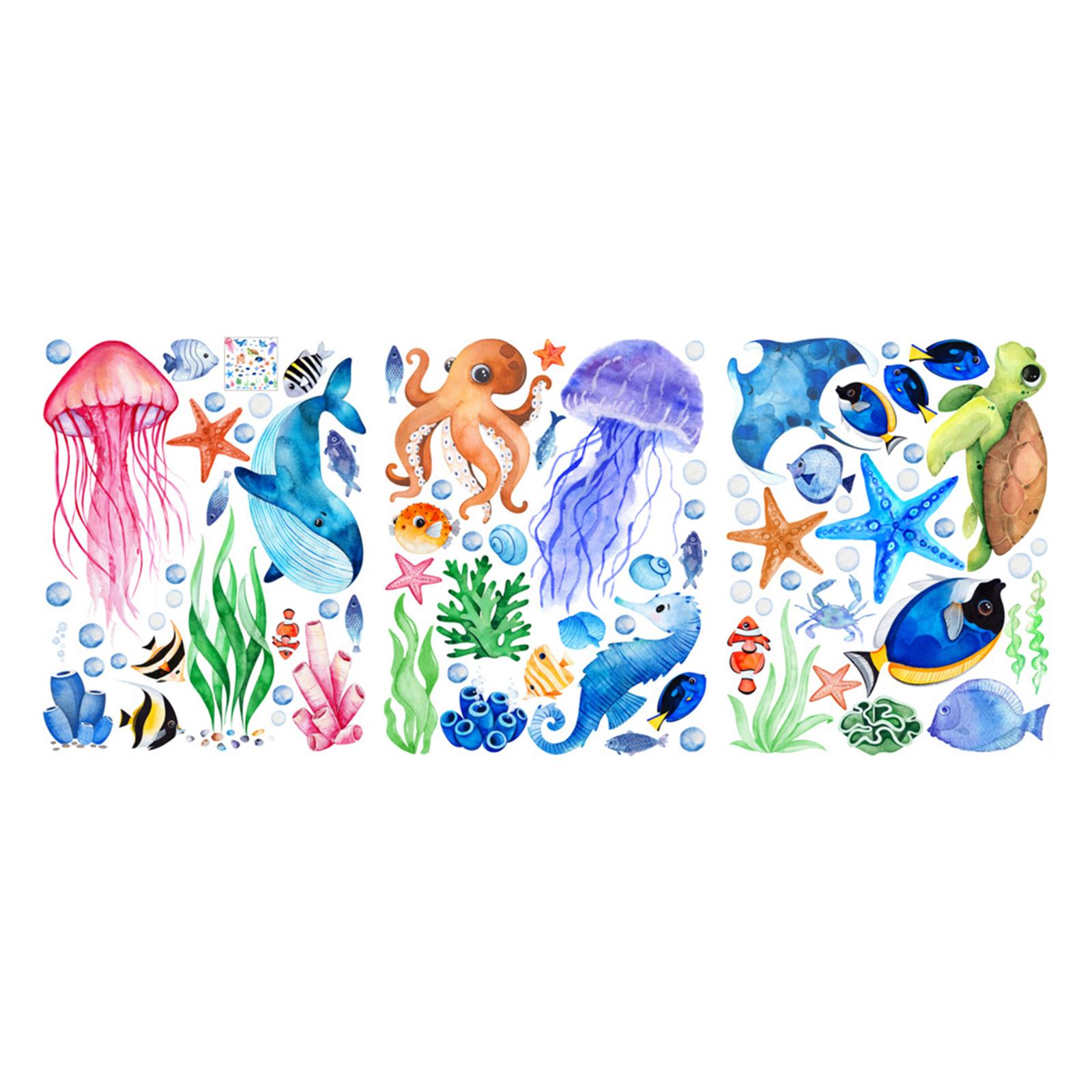 3 листа Наклейки на стену с морскими обитателями Светящиеся в темноте Наклейки на стену с морскими существами Водонепроницаемые Светящиеся Наклейки на стену «Под водой»