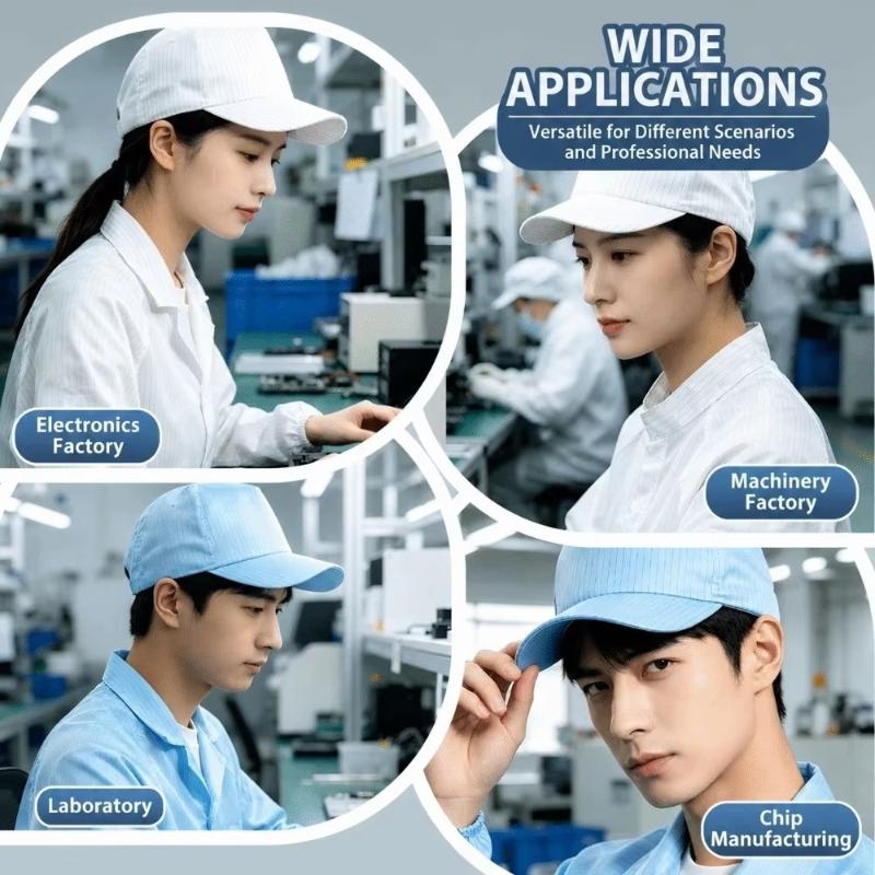 Antistatic Baseball Cap Breathable Dustproof Hair Shedding Proof For Factory Kitchen Workshop Use