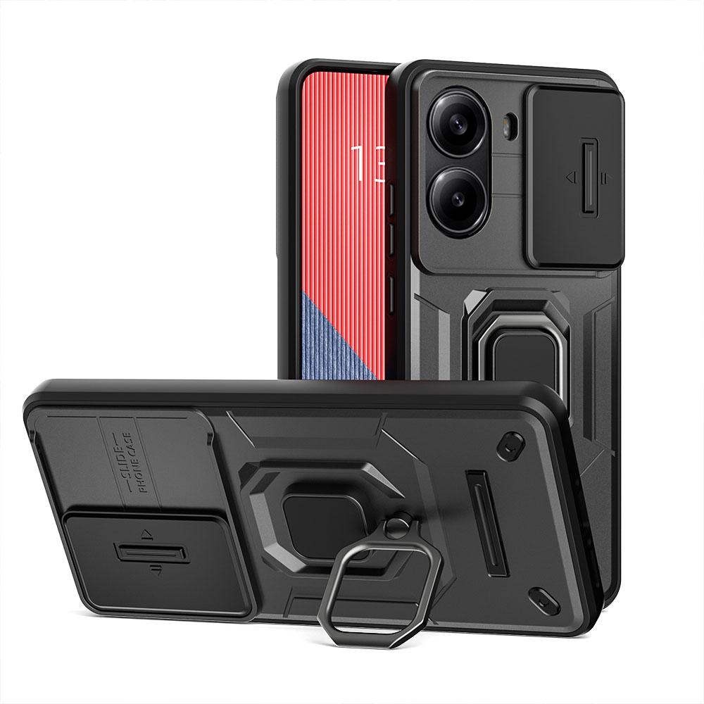 KEYSION Shockproof Armor Case for Xiaomi POCO X7 Pro Slide Camera Lens Protection Ring Stand Phone Back Cover for Redmi Turbo 4