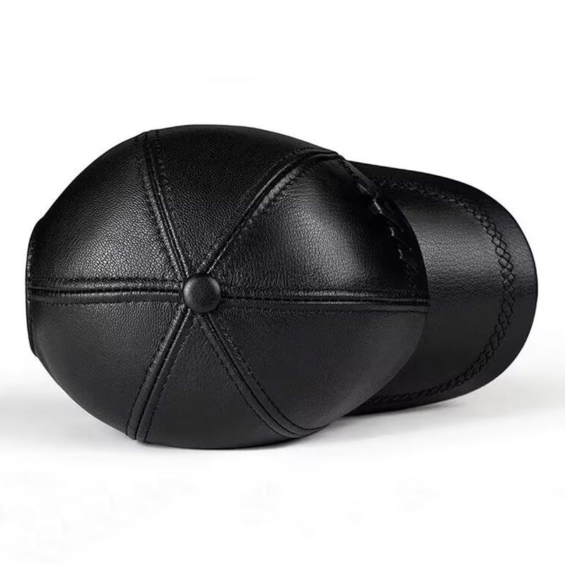 Men's Spring & Autumn Leather Duckbill Cap - Goatskin, Thin Style, Warm for Middle-Aged & Elderly, Casual Outdoor Hat