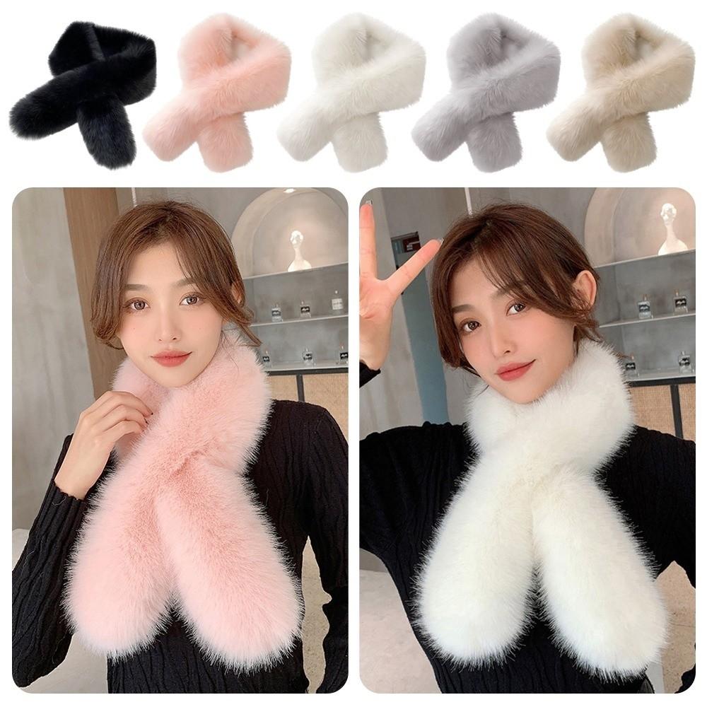 Versatile Faux Fox Rabbit Fur Collar Scarf Solid Color Neck Warmers Cozy Faux Fur Scarf  For Women