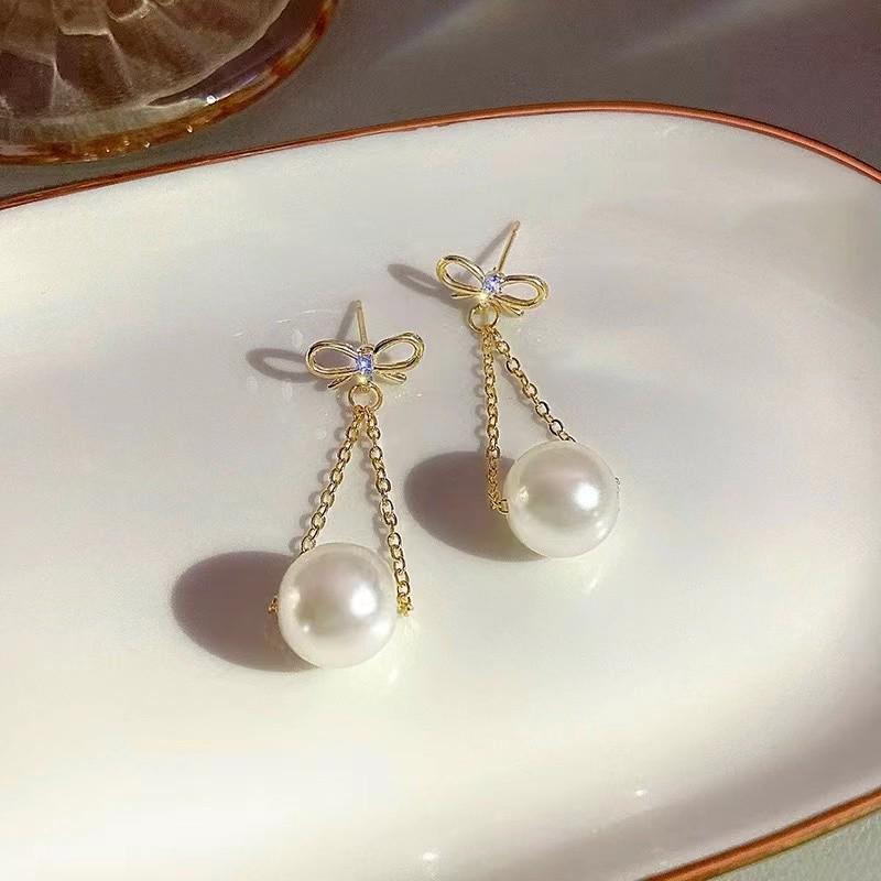 Elegant Pearl Tassel Chain Beaded Dangle Earrings - Stylish and Unique Design 5B009