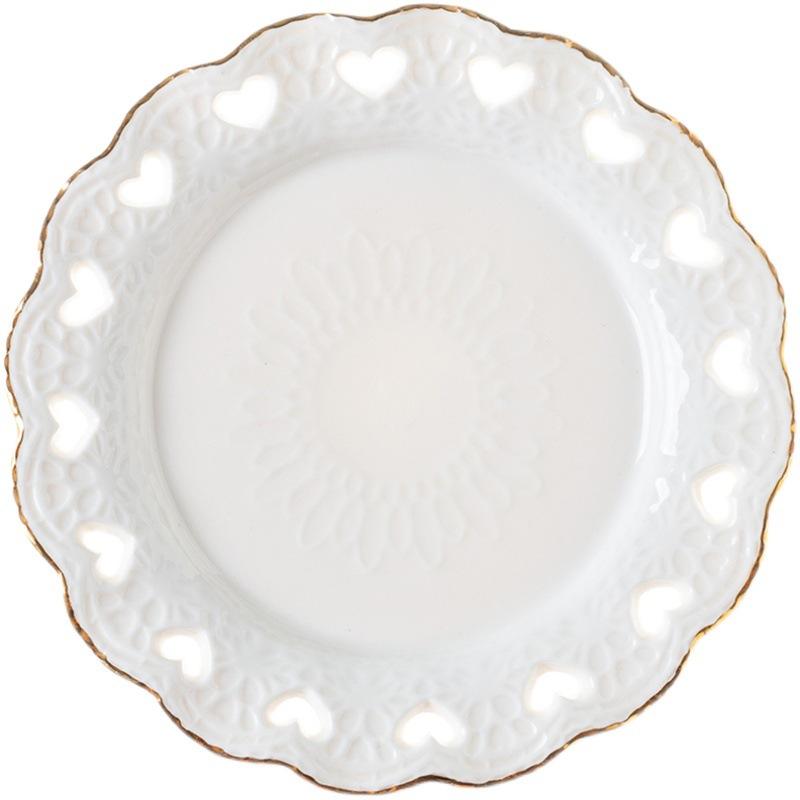 European-style Embossed Tableware with Gold Edges Household Ceramic Dishes Western Dishes Dessert Dishes Jewelry Set Plate