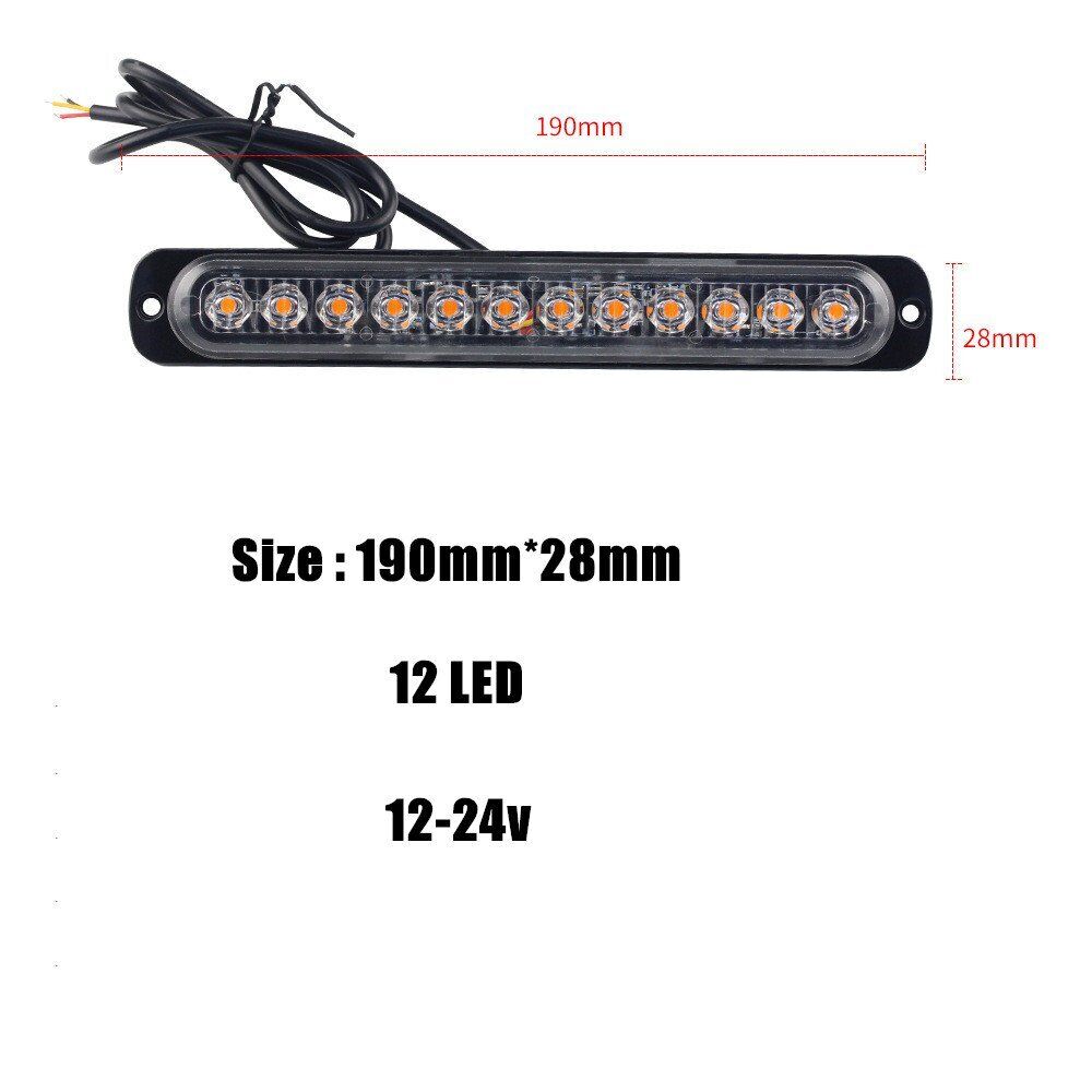 12LED Amber/White Car Truck Emergency Warning Hazard Flashing Strobe Light Bar Auto 12-24V Emergency Flashing Side Marker Light