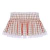 Mini Skirt Mid-rise Elastic Waist Plaid Print Lace Stitching Ruffle Short Skirt A-Line Halloween Cosplay Role-Playing Skirt