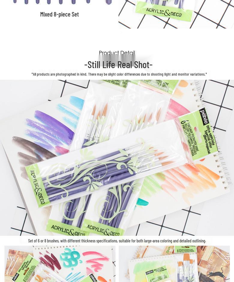 Beibiao 8-Piece Nylon Brush Set for Watercolor, Gouache, Acrylic, and Oil Painting