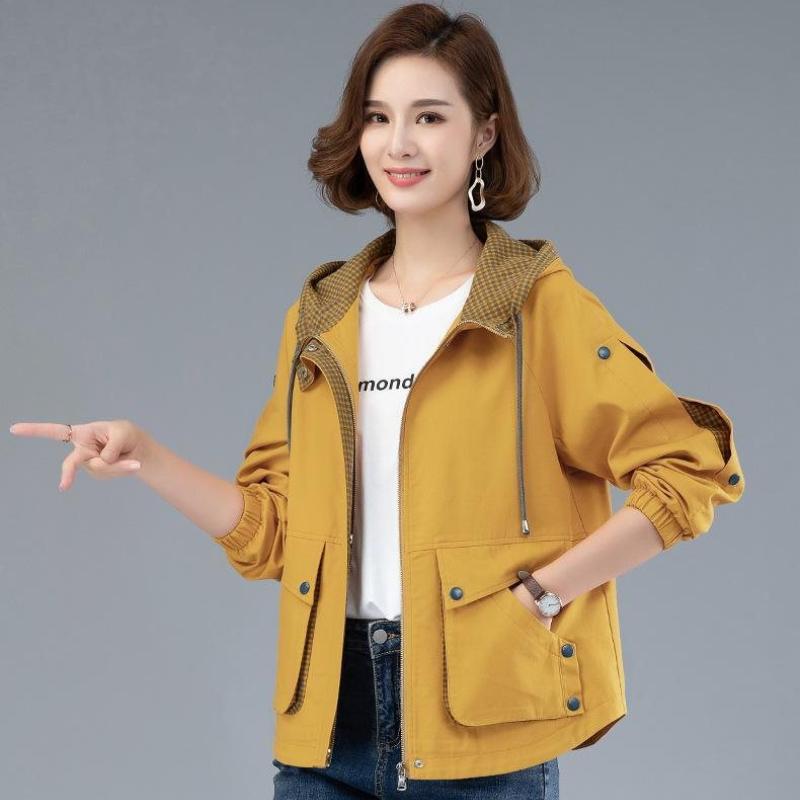 Women Hooded Casual Plus Size Windbreaker Tops Spring Autumn Trench Coat Loose Jackets Female