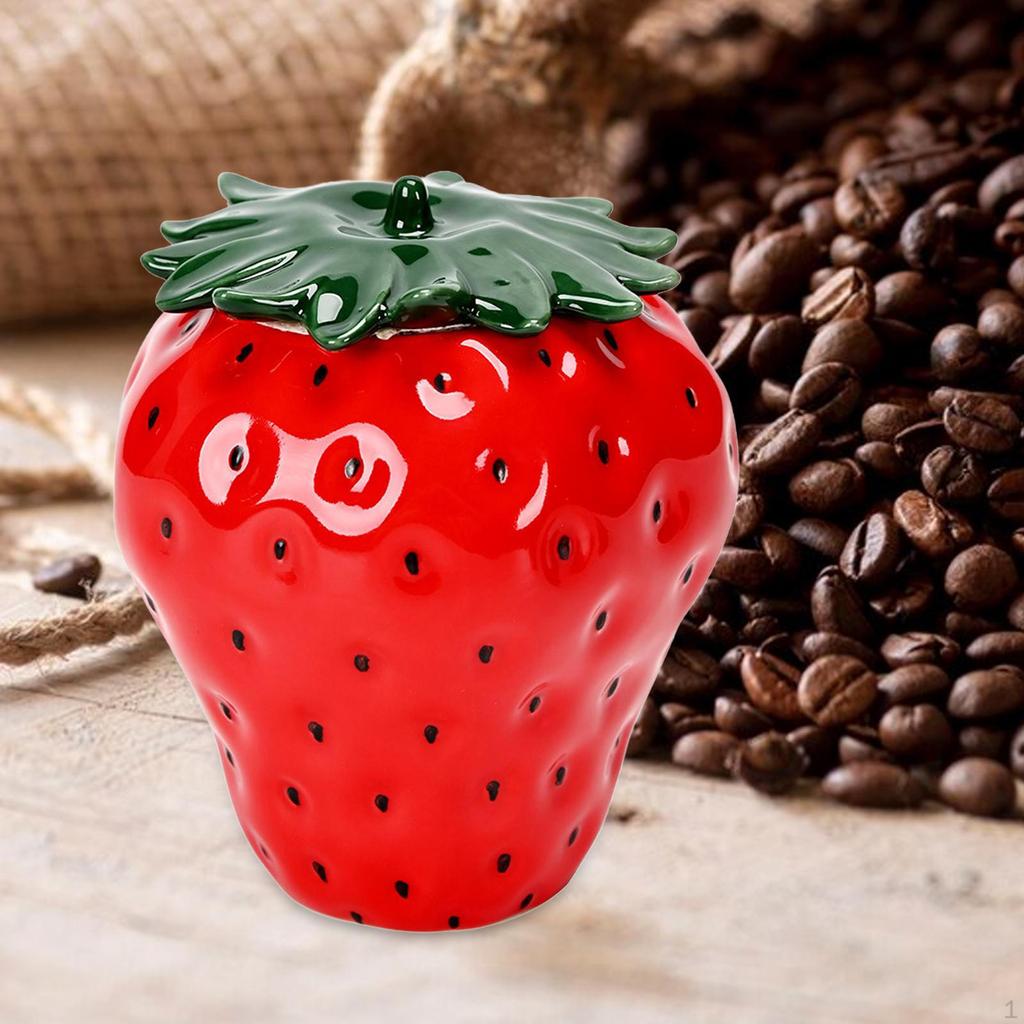 Ceramic Airtight Jar Tea Leaves Storage Can Strawberry Shape Farmhouse with Lid Caddy