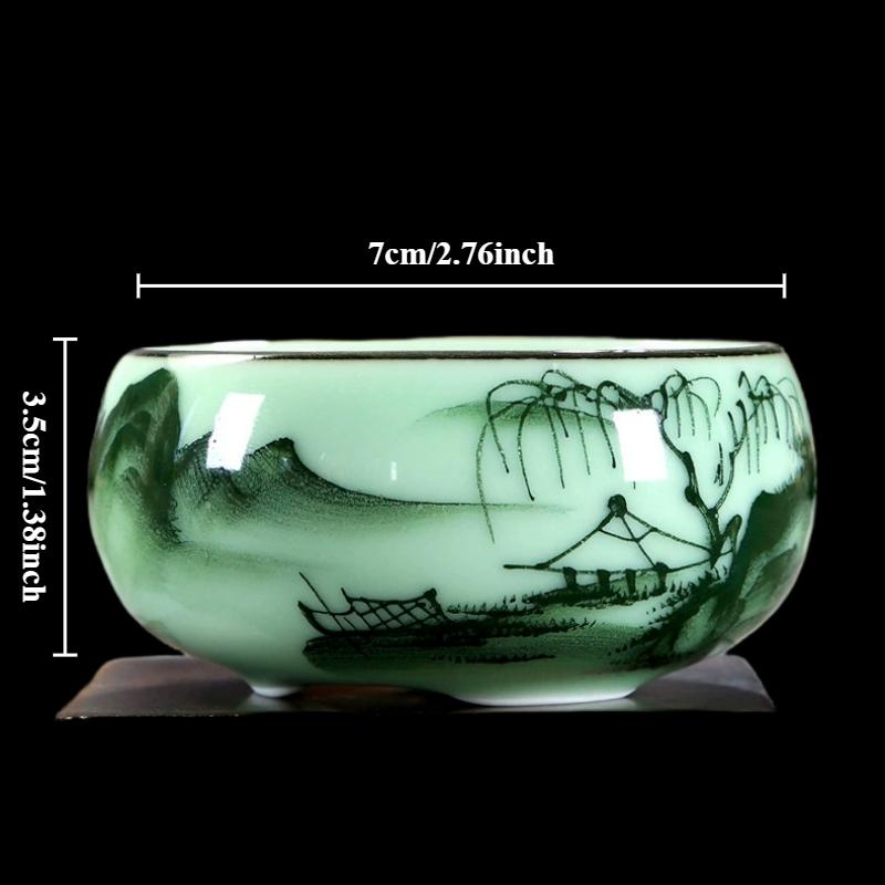 

Traditional Celadon Hand-painted Landscape Teacup Ceramic Lotus Bamboo Carp Tea Set Double-fish Chinese Tea Master Cup 200ml