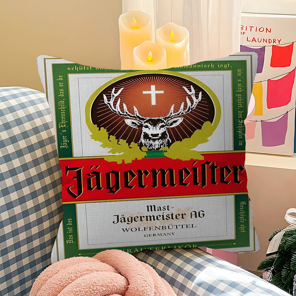 Classic Jagermeister Tin Sign Bar Pub Decorative Room Aesthetics Pillow Case Home Decor Bedroom Sofa Bed Couch Pillow Cover