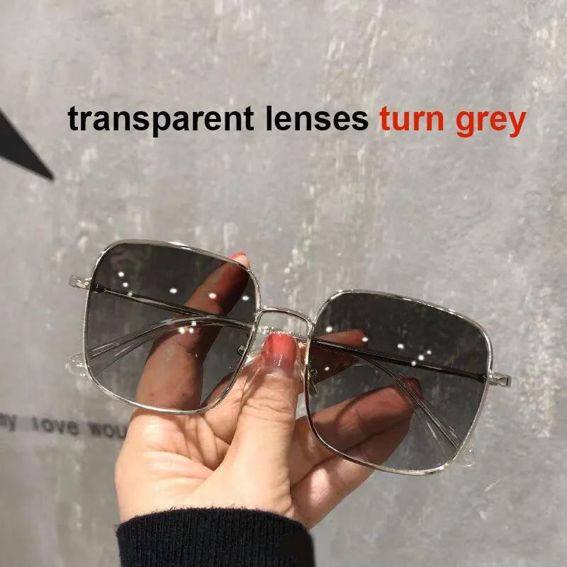 

0~-600 Myopia Photochromic Glasses Women Diamond Studded Oversized Square Anti Blue Light Uv-Proof Finished Glasses With Degree -4.5