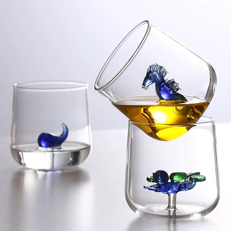 Tazza in Vetro 3D Vita Marina Resistente al Calore Monostrato Tazza Animale Decorativa per Casa per Colazione Latte Succhi Bevande Fredde