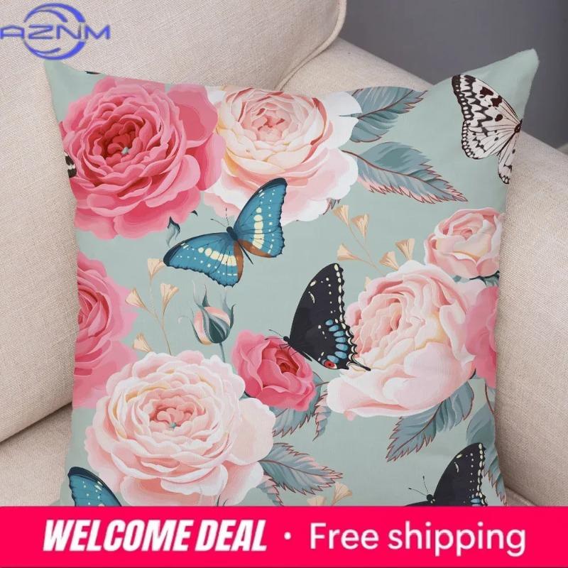 Nordic Style Rose Flower And Birds Pillow Case Cushion Cover For Car Sofa Super Soft Plush Decor Flower Plant Animal Pillowcase