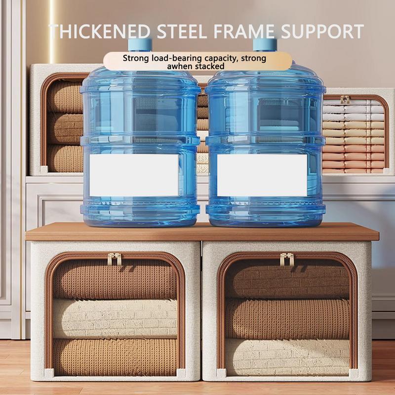Clothes Storage Boxes Foldable Storage Box Clear Window Double Zipper Waterproof Fabric Bin For Dorm Laundry