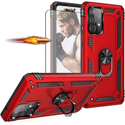 Case for Samsung A52 5G (6.5 ") - PROSHOP - Red - Hard Case with Support Ring - 2 Tempered Glasses