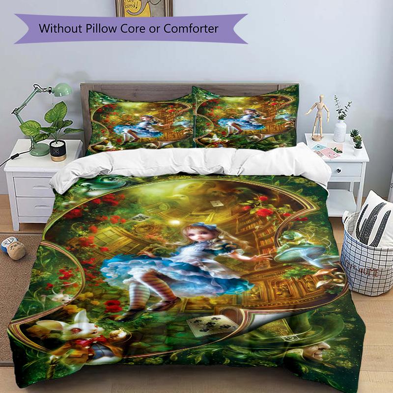 Alice Wonderland Print 3Pcs Bedding Setduvet Cover With 2 Bedropillowcase Home Birthday Gift