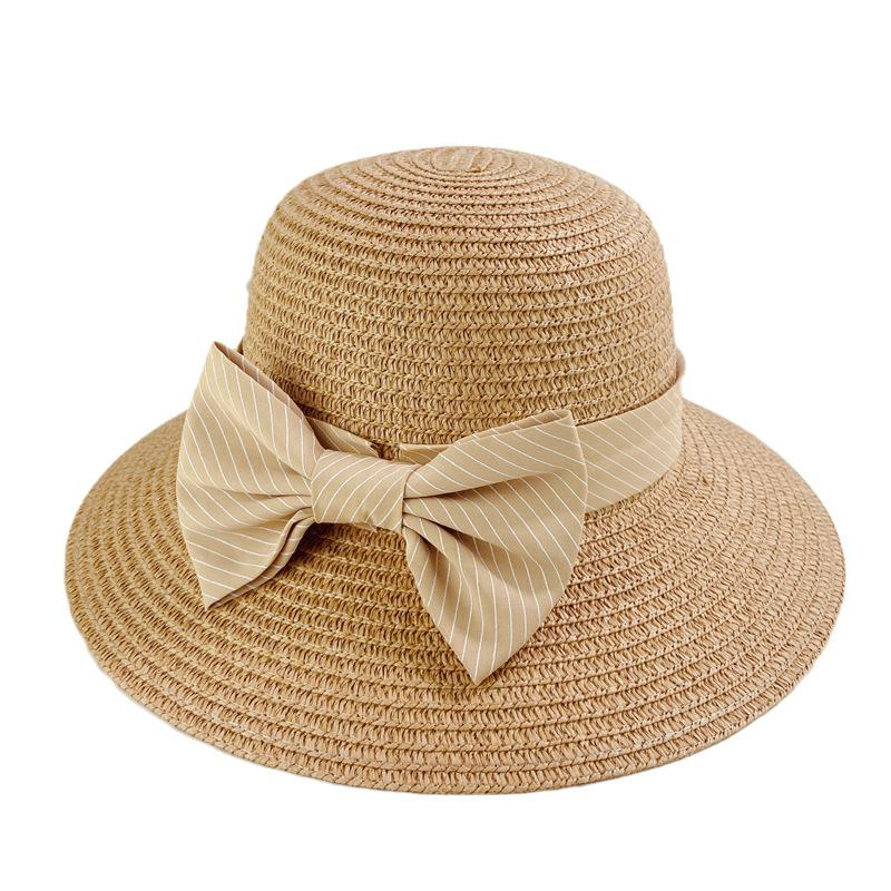 Straw hat lady summer bow seaside summer versatile sun hat breathable hat beach hat