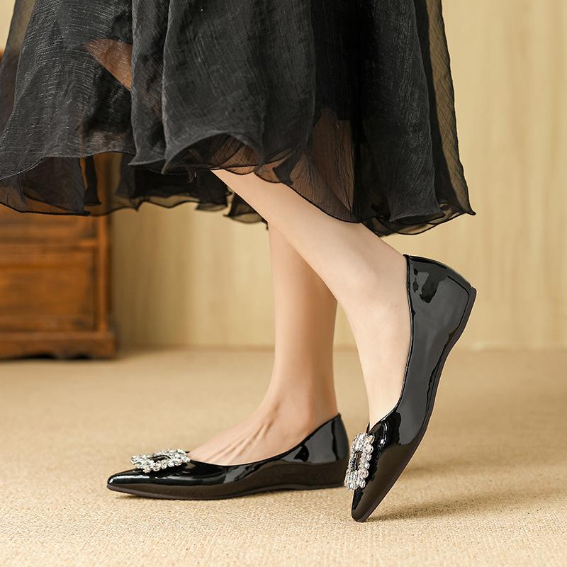 Huiliya rhinestone 2025 small fragrant French style inner height increase fashion single shoes pointed square buckle evening shoes