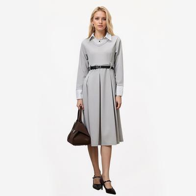 Preppy Look Fake Two Slim Dresses with A Design Patchwork Polo Neck Belt