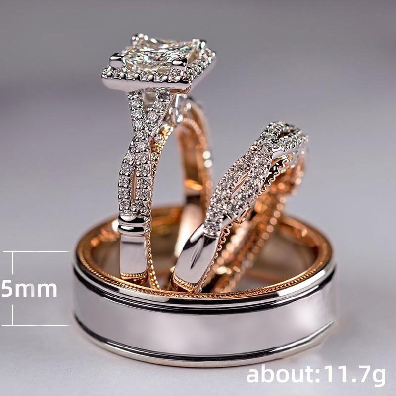 Huitan Luxe s/Ensemble Bague pour Femmes Hommes Mode Fête Mariage Charmant Incrusté Scintillant CZ Accessoires Noble Magnifique Bijoux