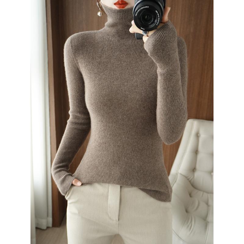 INDFS Women's Fashion Casual Fall Winter Solid Color Print Long Sleeve High Neck Sweaters