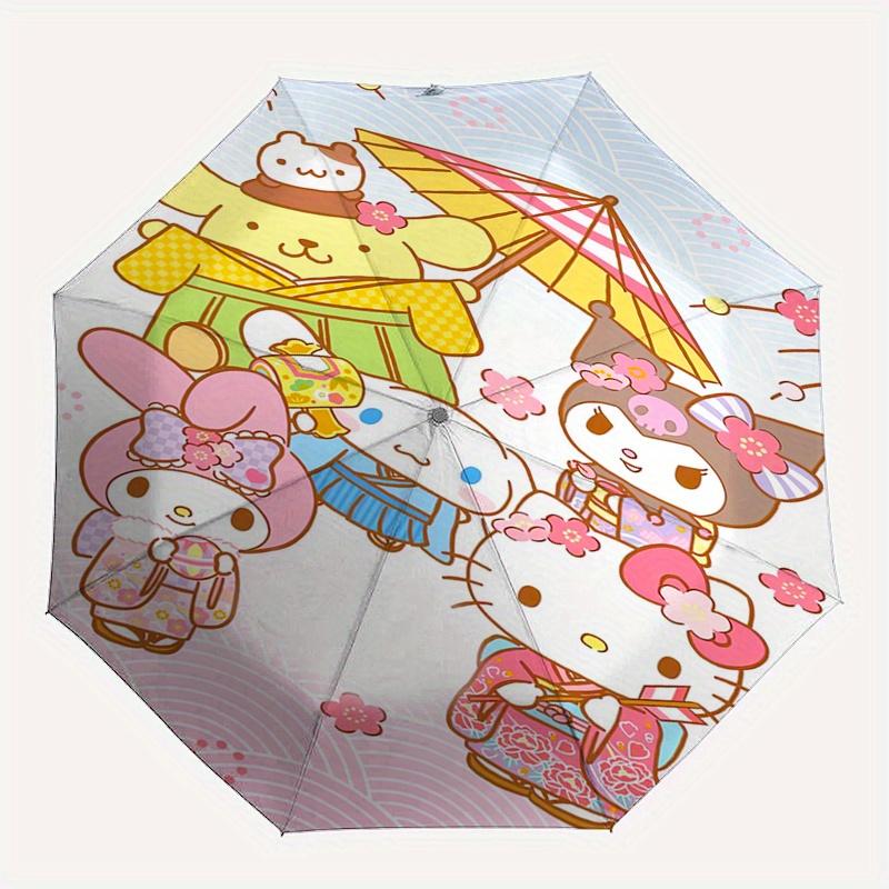 Sanrio Characters Automatic Folding Umbrella Simple 8 Rib Design, Bright Cartoon Pattern, Durable Iron Frame, Suitable For Travel, Outdoor,