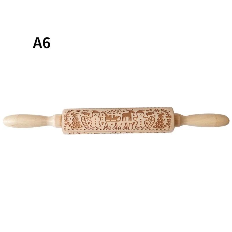 Christmas Elk Pattern Kitchen Supplies Rolling Pin Wooden Laser Carving Roller Embossed Rolling Pin Household Baking Small Tools