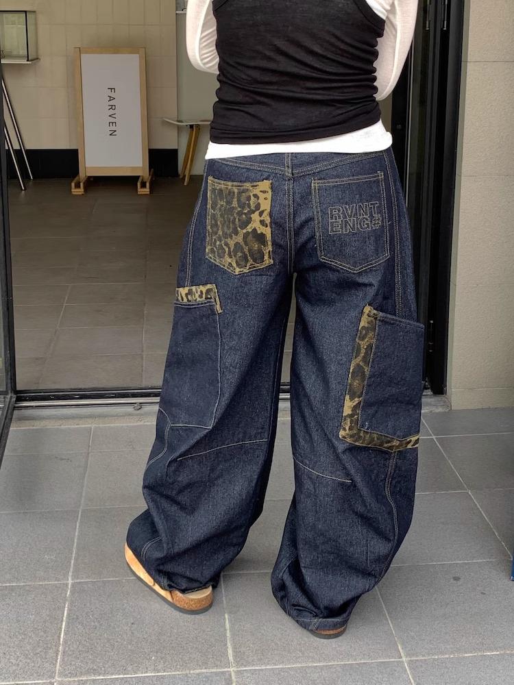 

Мужские джинсы с широкими штанинами в стиле ретро с леопардовым принтом и заплатками - выбеленный дизайн Scimitar, стиль весна/осень 2XL