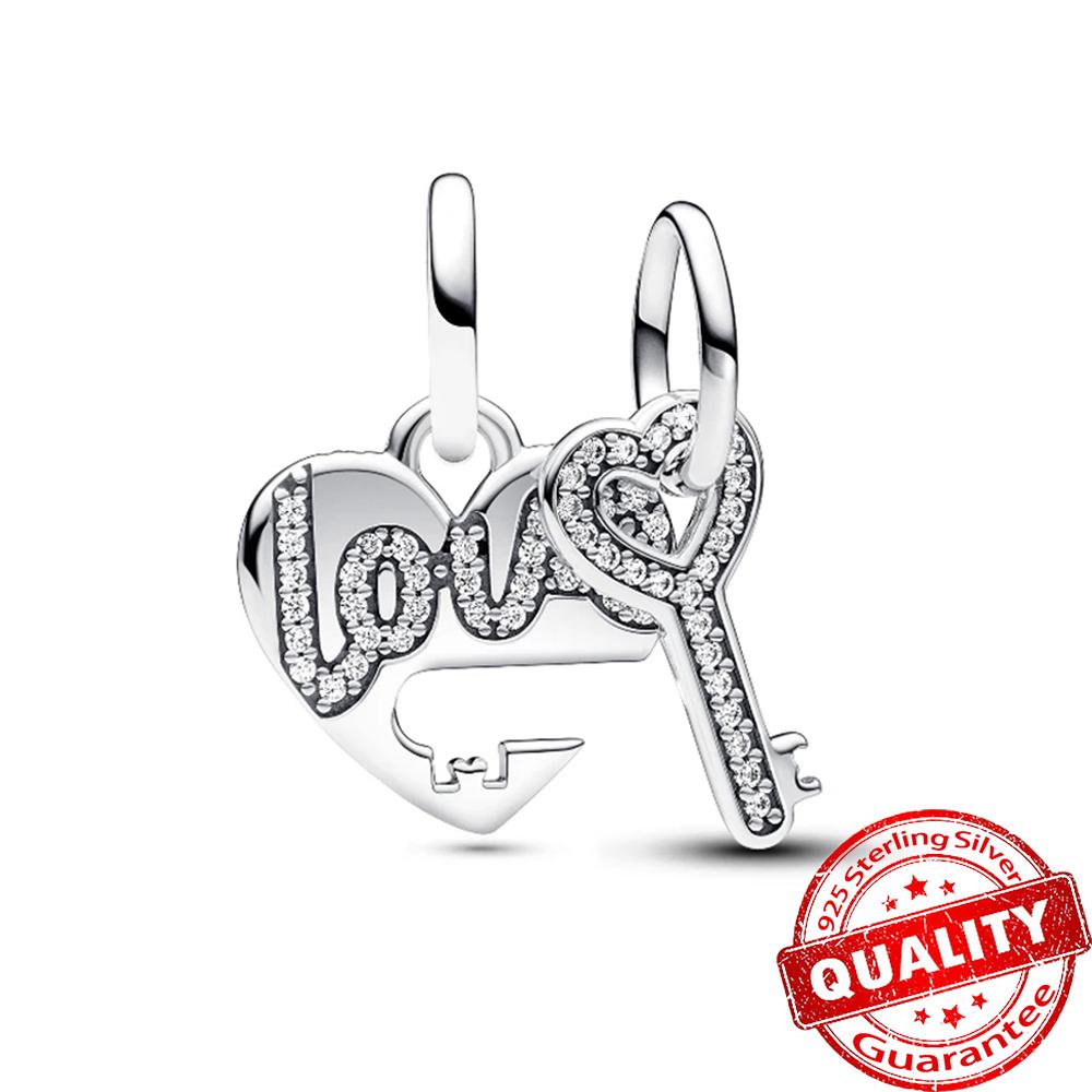 Trendy Copper Love Padlock & Heart Dangle Charm Fit Original Bracelet Women Necklace Pendant Diy Jewelry