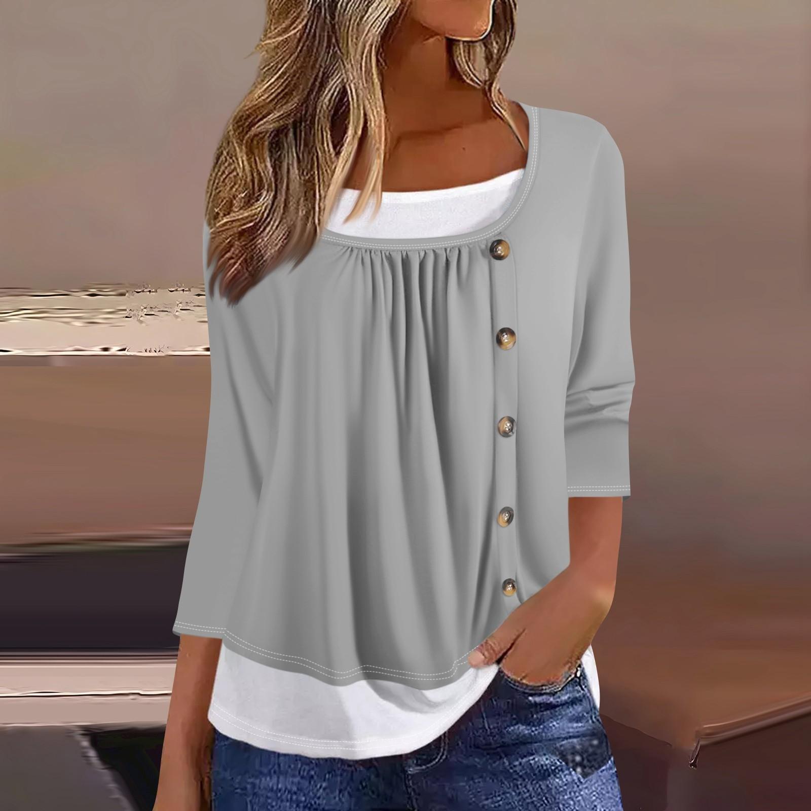 

Жіноча футболка з принтом і рукавами 3/4, підроблені двійки, щоденна мода на вихідні, базовий звичайний топ XXXL