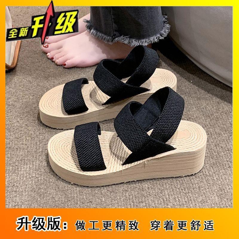 Versatile casual niche sandals 2025 summer new women's high-heeled sandals solid color outer wear fashion wedge heel outer wear