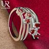 925 Sterling Silver Red AAA Zirkonový prsten Dárek Módní svatební šperky