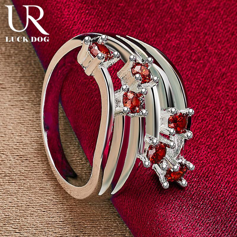 925 Sterling Silver Red AAA Zirkonový prsten Dárek Módní svatební šperky