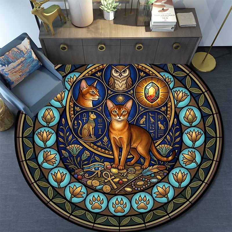 Glass Cat Majesty Round Area Rug Under Office Chairs Bedroom Living Room Home Decor