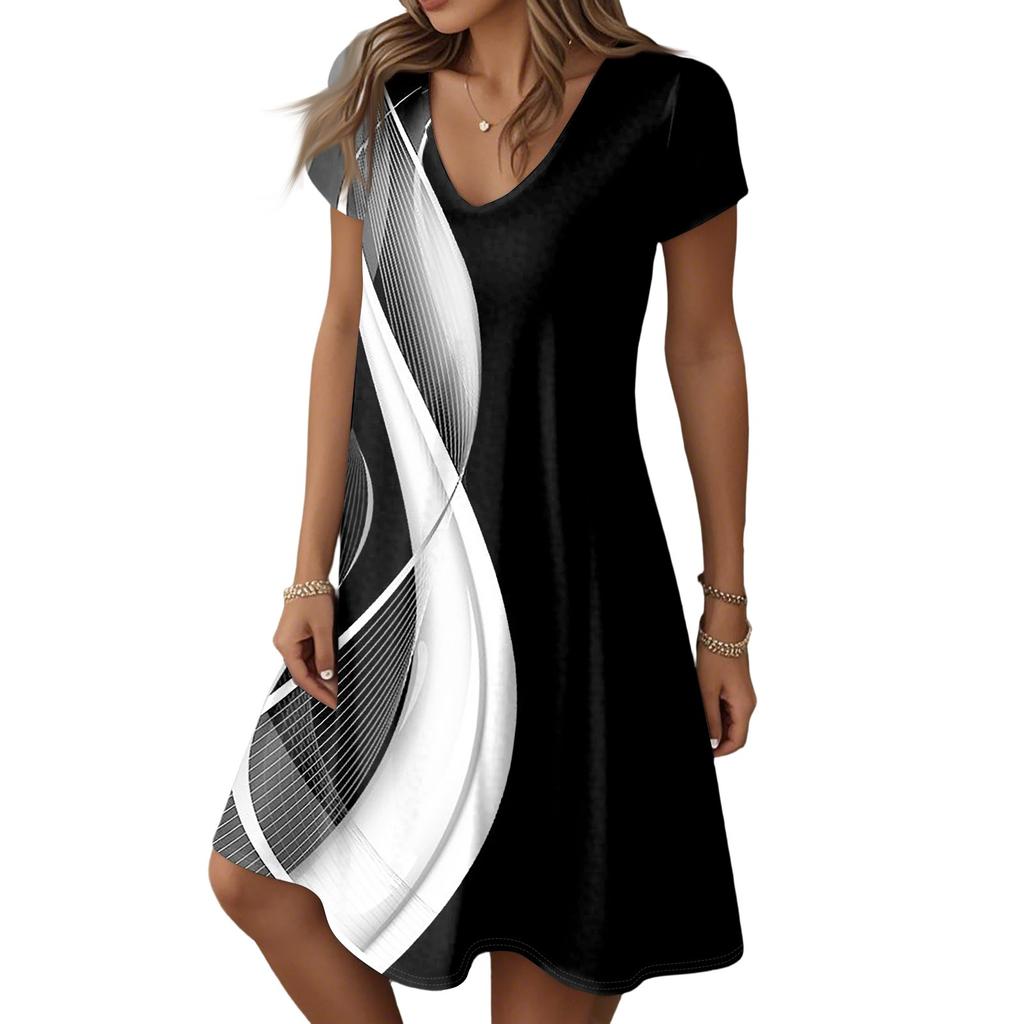 Women's Fashion Summer Casual Short Sleeve Floral Print Dresses