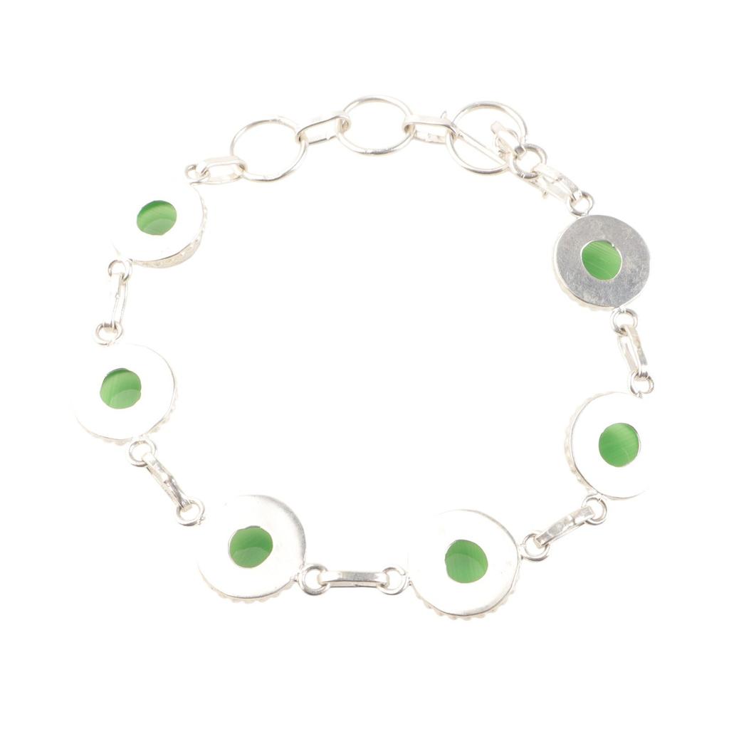 Natürlicher grüner Katzenaugen-Edelstein 925 Sterlingsilber Schmuck Handgefertigtes Armband RB-9-36