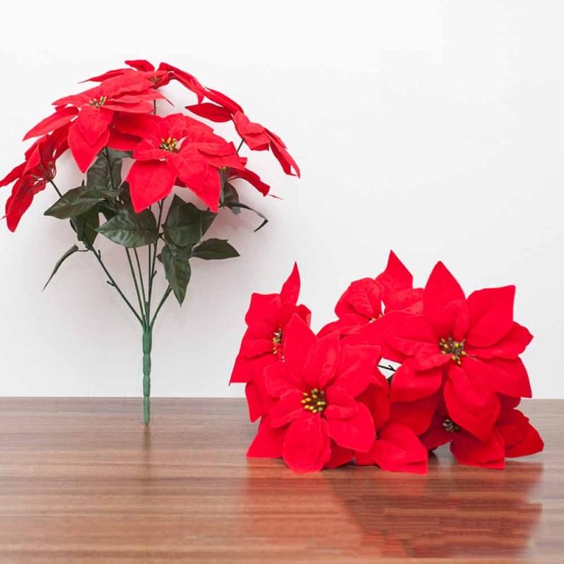 2 Bundles Christmas Artificial Poinsettia Bouquets 7 Heads Fake Flowers Ornaments For Christmas