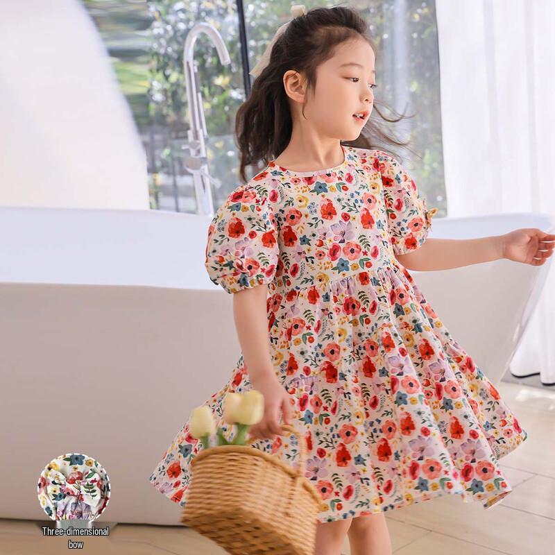 Tutu Xiaoxiang Girls' Red Floral Cotton Princess Dress