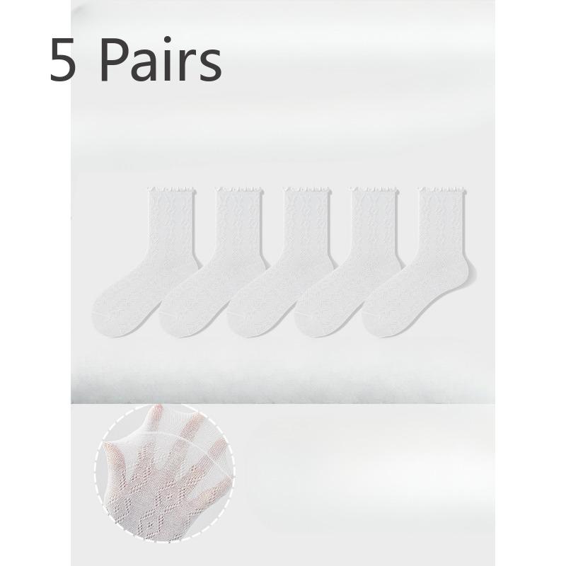 5 Pairs of Women's Summer Thin Style All Kinds of Mesh Hollow Wooden Ear Side Tube Stack Socks