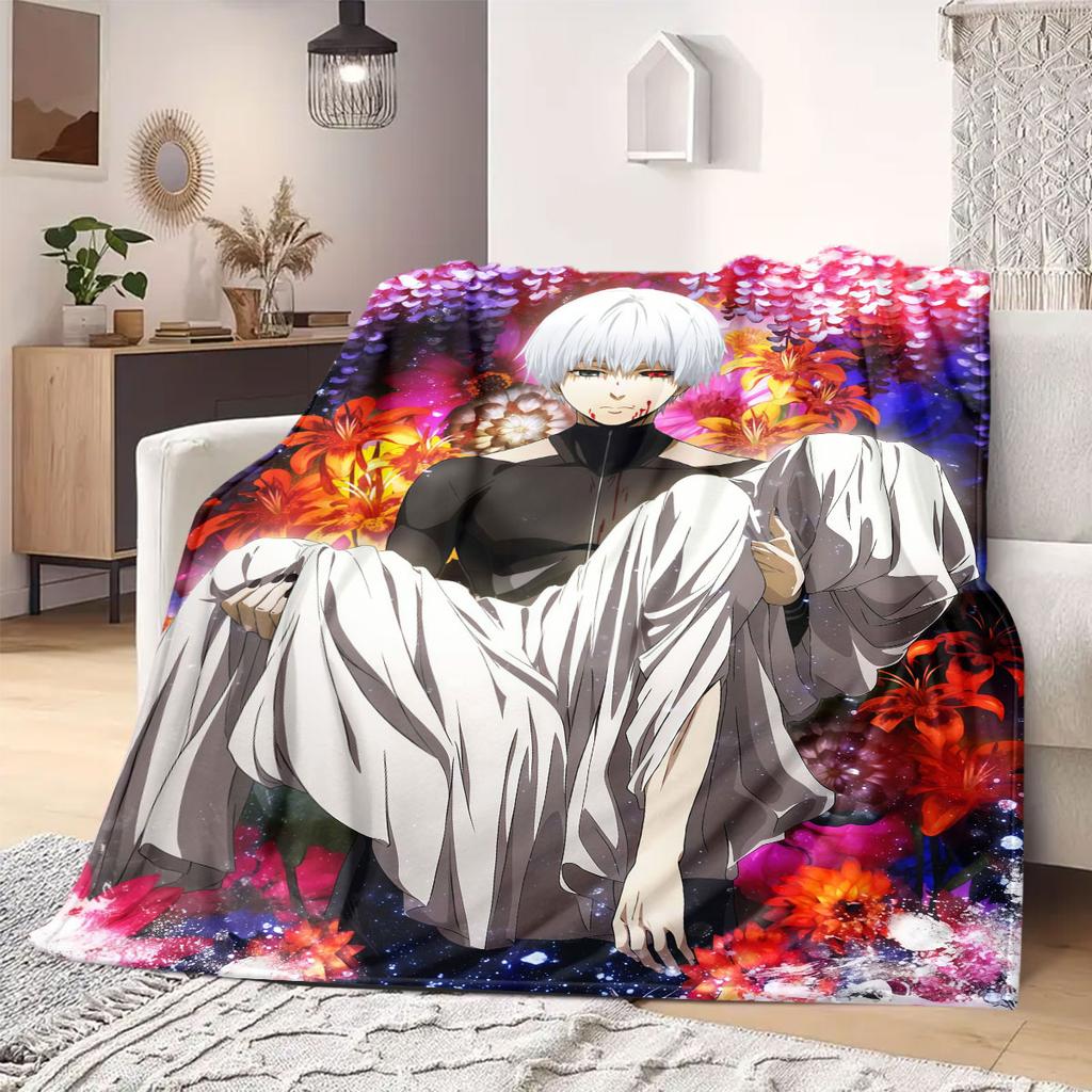 Tokyo Ghoul Stylish Print Flannel Blanket, Warm Cartoon Design for Sofa and Bed, Portable Travel and Picnic Throw Blanket_LIAN