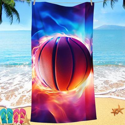 Toalha de Praia Padrão de Chamas de Basquete Proteção Solar À Prova de Vento Adequada para Piscina Camping Viagem Manta