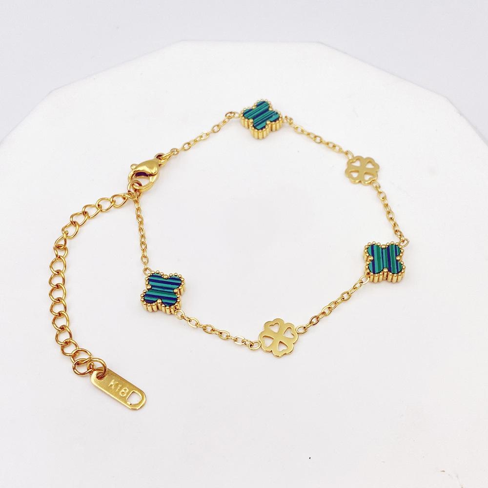 9MM Titanium Steel Four-leaf Clover Bracelet Shell Four-leaf Clover Hundred Bracelet No Color Loss Ins Lucky Grass Bracelet