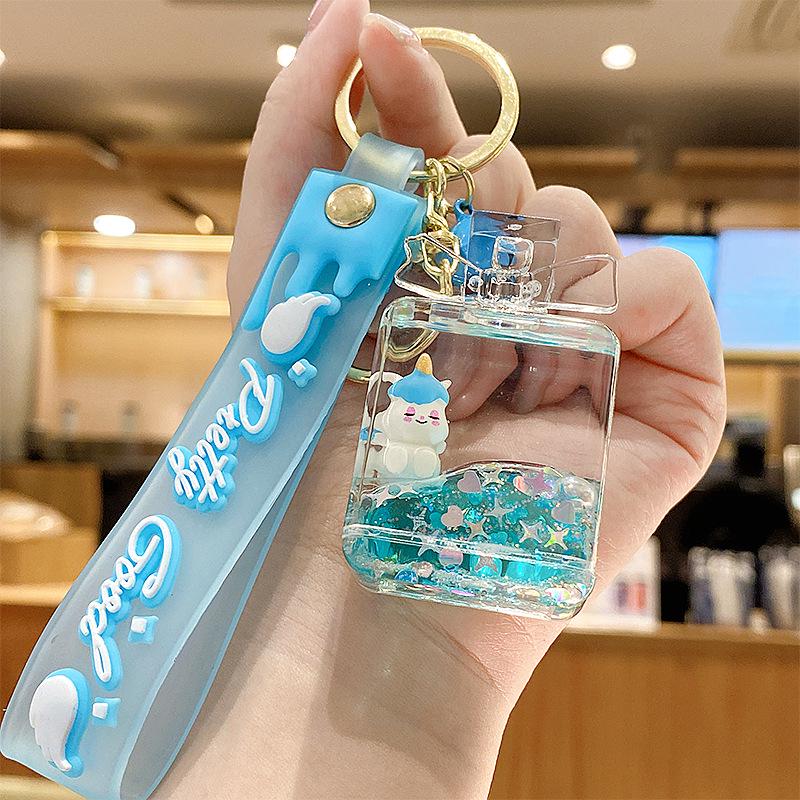 Purple Star Liquid Quicksand Keychain with Cherry Blossom Oil-Filled Pendant - Cute 3D Backpack Charm for Women