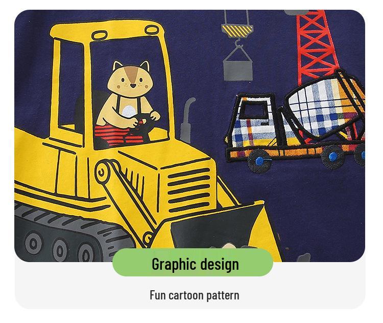 European Style Boys' Construction Vehicle Print Shorts Set - New Summer Arrival Two-Piece Set