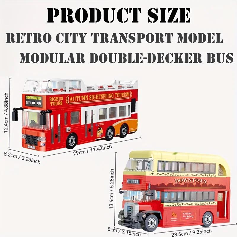 Mini Building Block Model Set Retro Double decker Bus Sightseeing City Bus Collectibles and Decorations, Ideal Gift