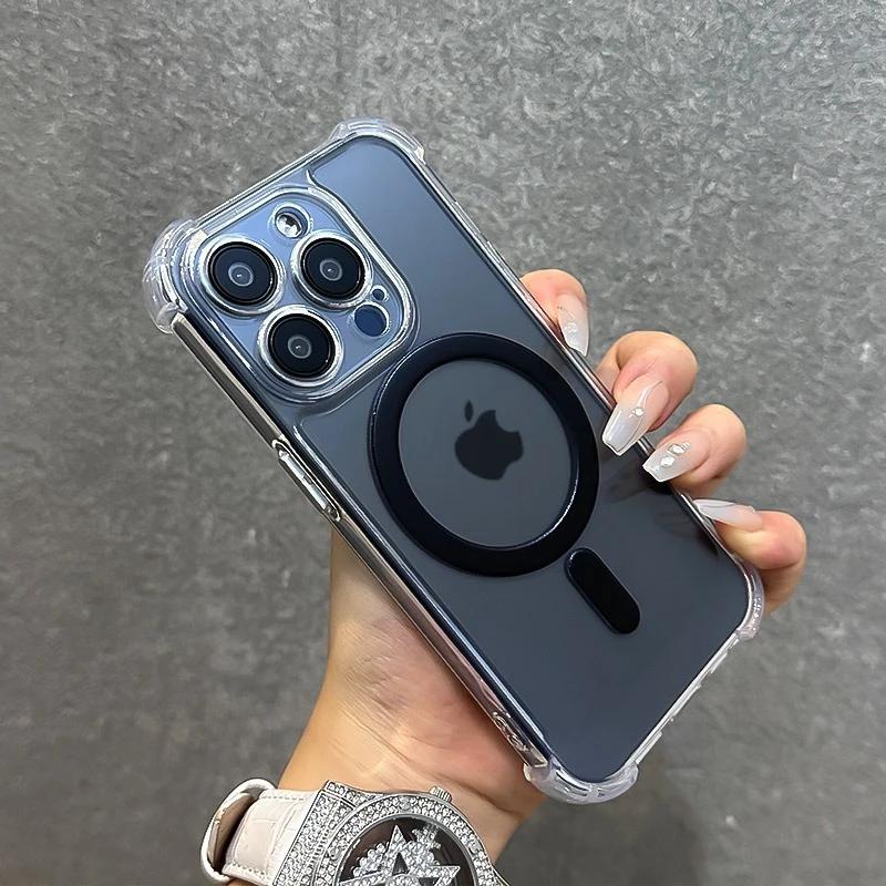 Soft Wireless Charge Magsafe Silicone Phone Case For 11 12 13 14 15 16 Pro Max Plus Transparent Magnetic Bumper Cover