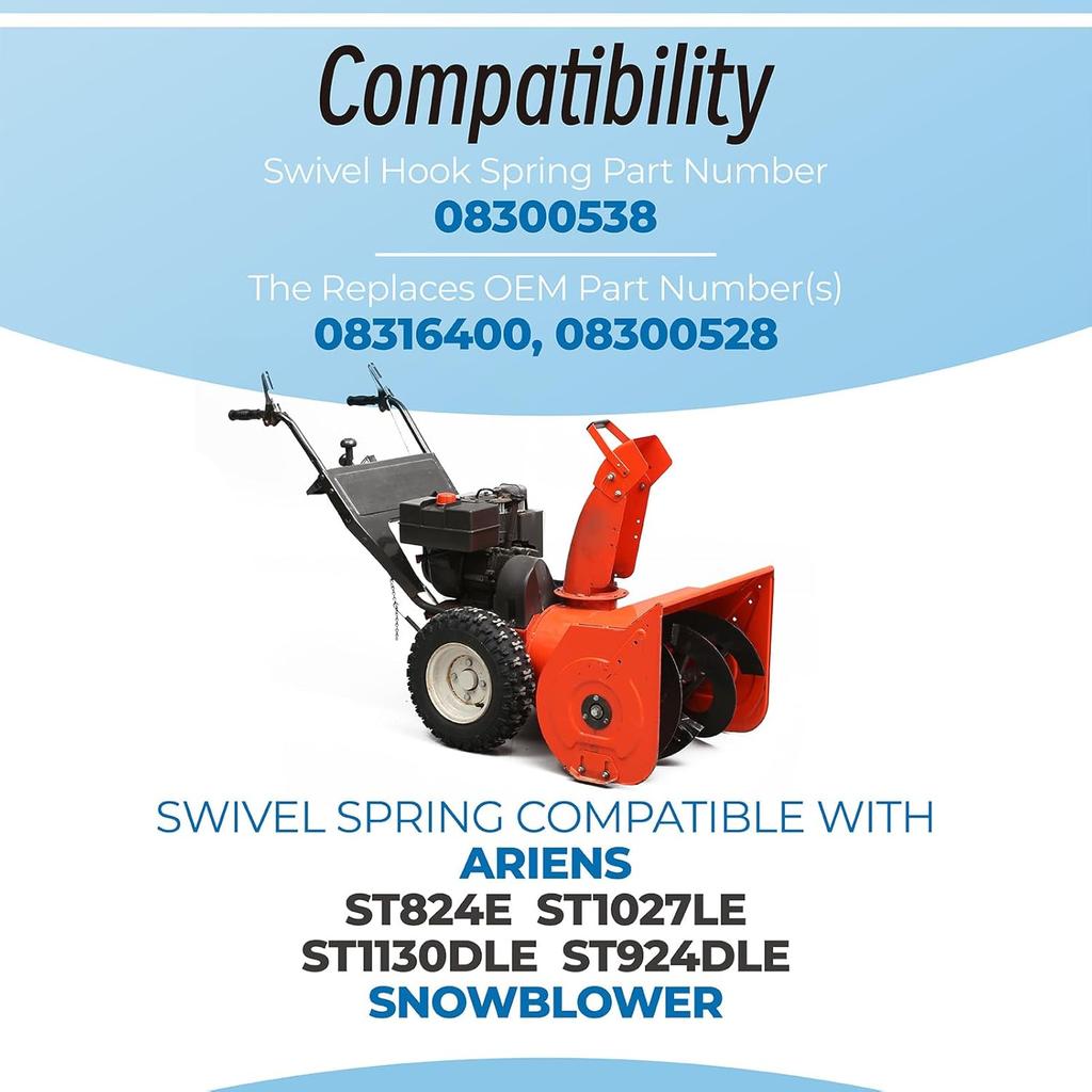 08300538 Swivel Hook Extension Spring, Snowblower Spring Compatible with Ariens SNO-Thro ST824E ST1027LE ST1130DLE ST924DLE Models