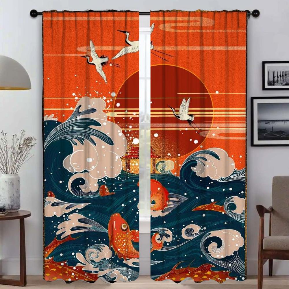 Sun Sea Halloween Decoration Kitchen Curtains Living Room Curtain Partition Tulle Bedroom Home Interior Polyester Ideal For Area